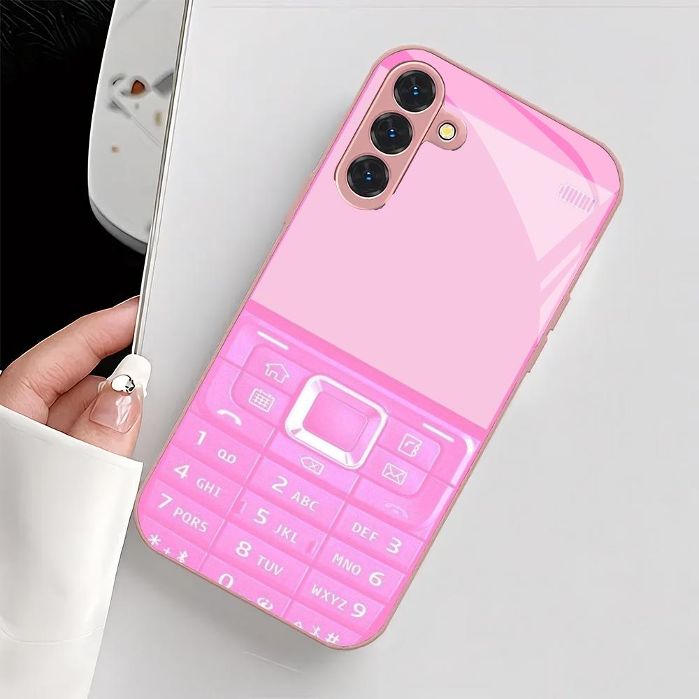 Розовый ретро-чехол для телефона из стекла с пуговицами, подходит для Samsung Galaxy S26 S25 S24 S23 S22 S20 FE/Ultra/Plus, противоударная задняя крышка
