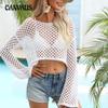 Women's Fishing Mesh Hollow Out Flared Sleeve Loose Knit Cover-up Knit Sweater