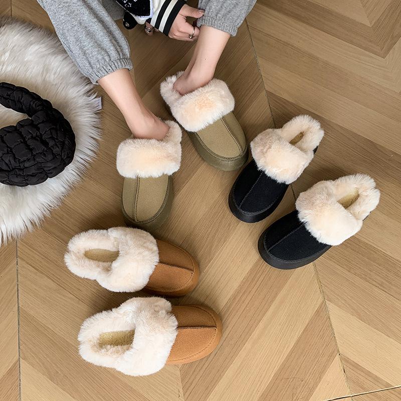 Зимняя женская плюшевая хлопчатобумажная обувь. Модная женская обувь на плоской подошве. Кожаные женские короткие сапоги с мехом.