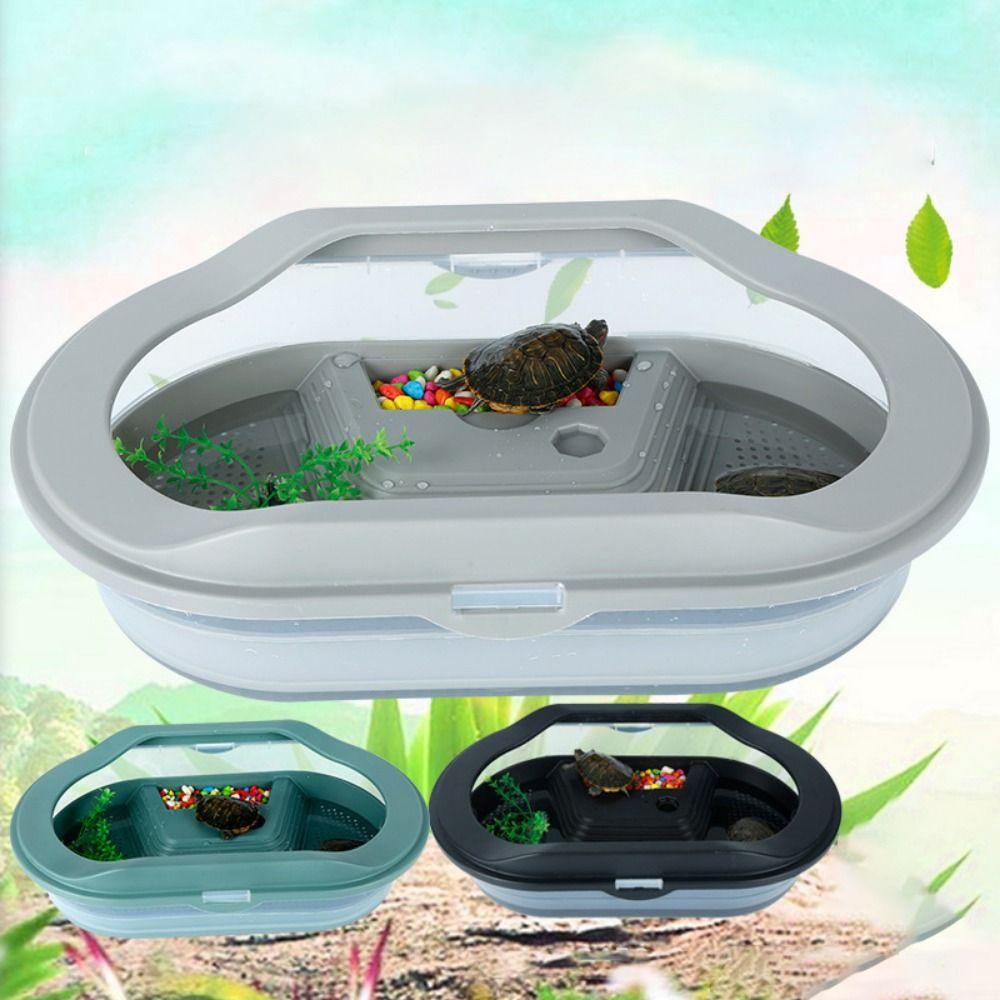 Detachable with Basking Island Plastic Reptile House Reptile Habitat Turtle Tank Turtle Feeding Box