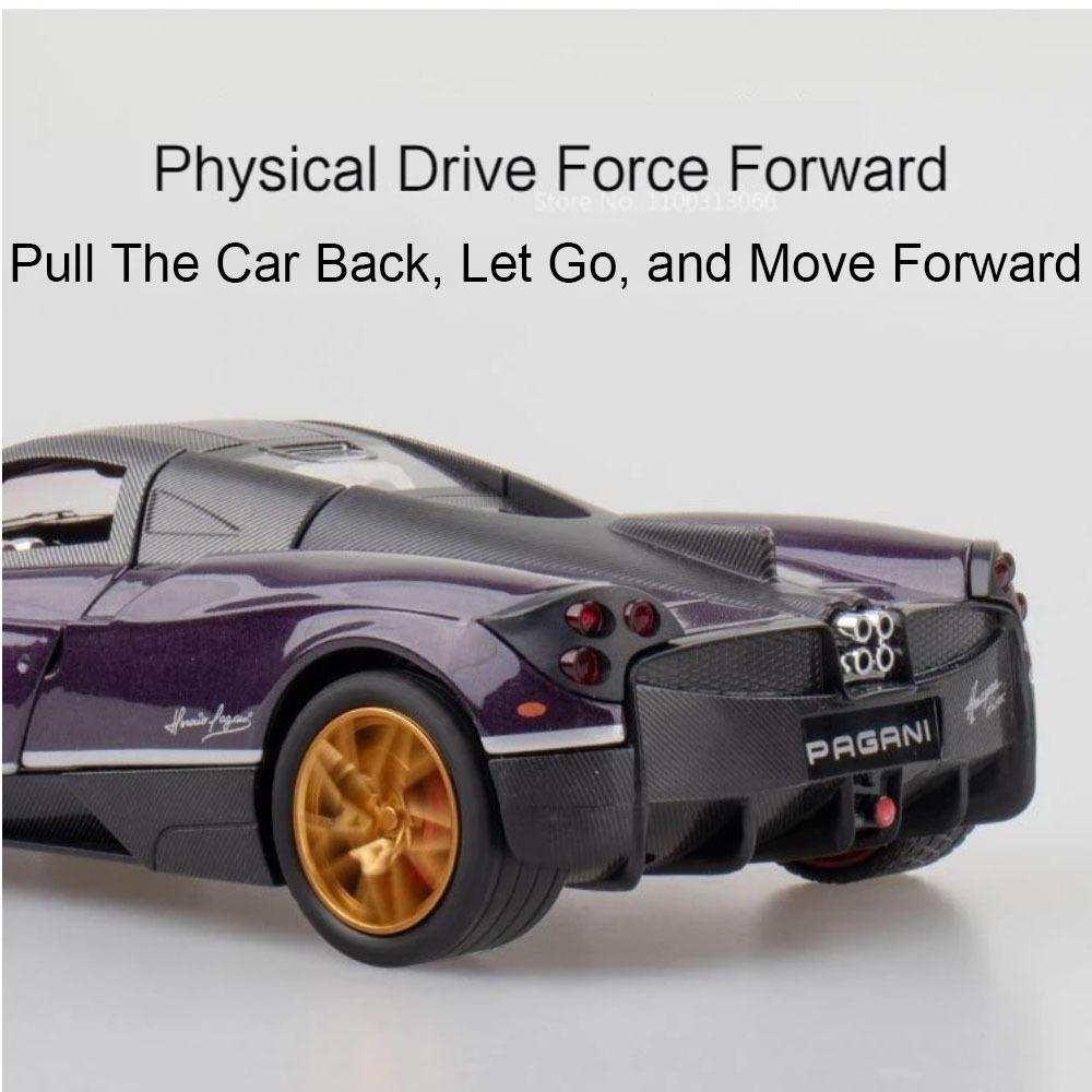 AAZV1 1:24 Huayra Revuelto Spray Model Toy Sports Cars Alloy Diecast Pull Back Shock Absorption Sound Light Simulation Mini Supercars