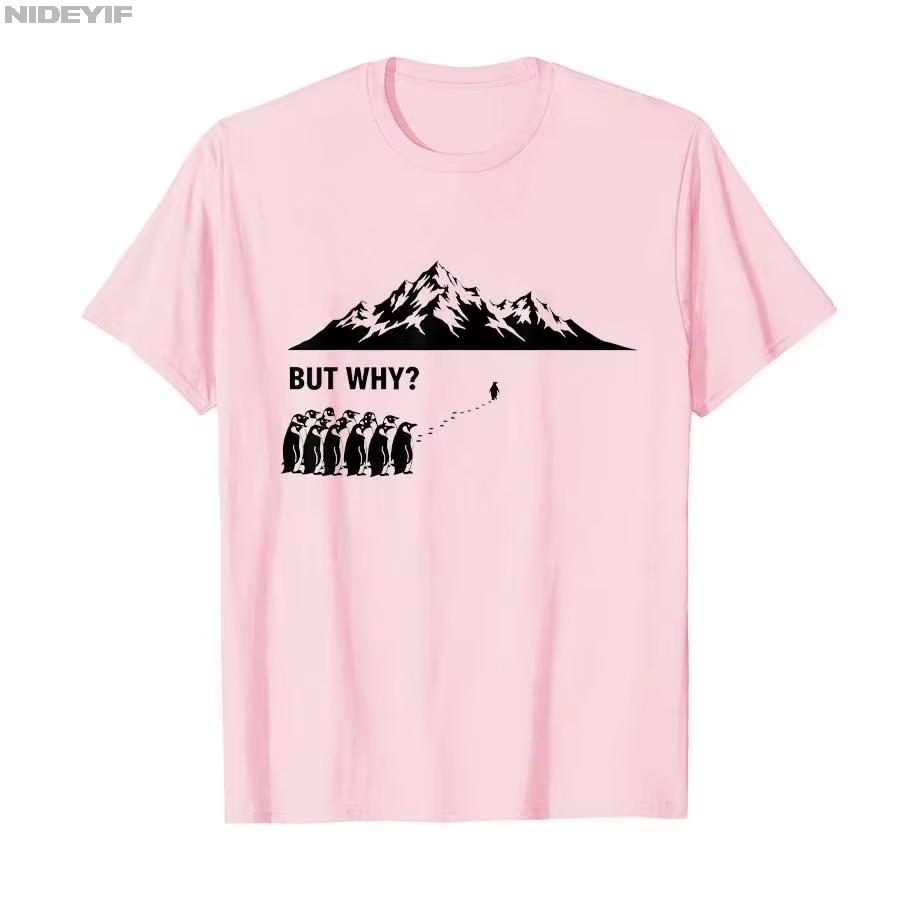 Penguin But Why Meme Head Towards The Mountains Motivational TShirt for Unisex Women Cotton Vintage Oversized T Shirt