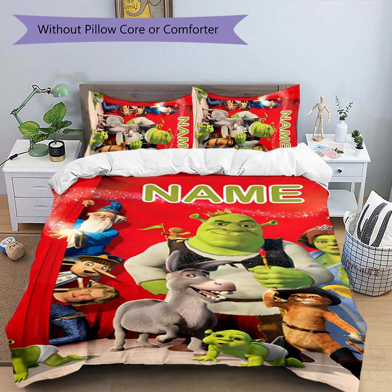 3pcs Shrek1 Cover Set - Personalized Name, HD Printed Bedding with 1 Cover and 2 Pillowcases - Perfect for Home Decor, Easy Care