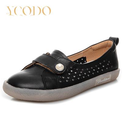 Женская весенне-летняя женская обувь из дышащей коровьей кожи на мягкой подошве, кожаная нескользящая обувь для беременных на полой плоской подошве