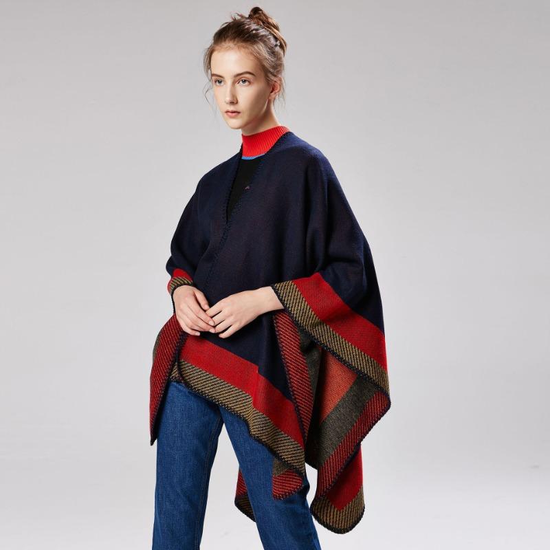 New Jacquard Frame Geometric Warm Shawl Autumn and Winter Scarf Lengthened Thickened Cape Cape