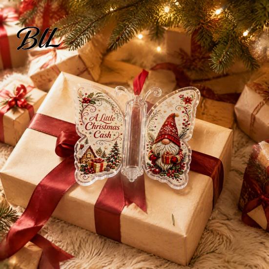 Hanging Cash Storage for Holiday Christmas Money Holder Ornament, Acrylic Decor with Vintage Capsule Butterfly Print, Party Supplies And Festive Home