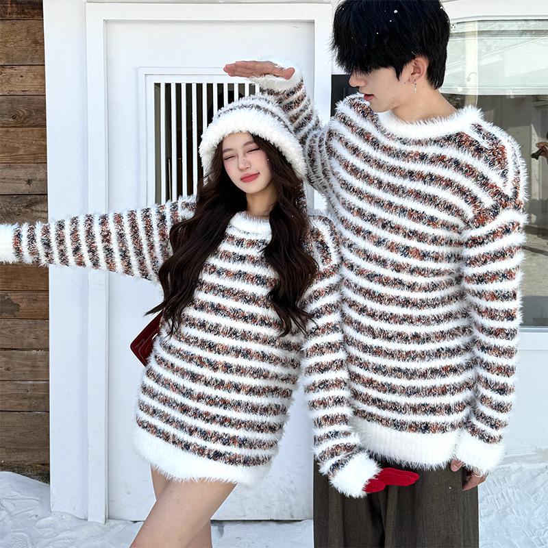 Women's Autumn/Winter Korean Style Color Block Knitwear & Hat Set