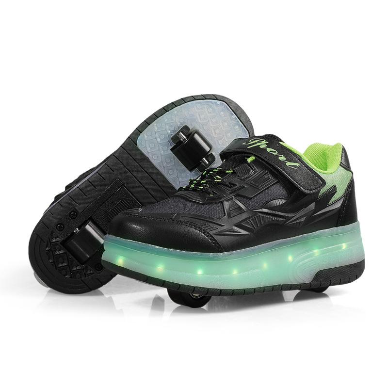 Детская светящаяся обувь, двухколесные беговые дорожки, четырехколесные роликовые коньки, перезаряжаемые взрослые колеса, шнурки, фонари, мужская и женская спортивная обувь