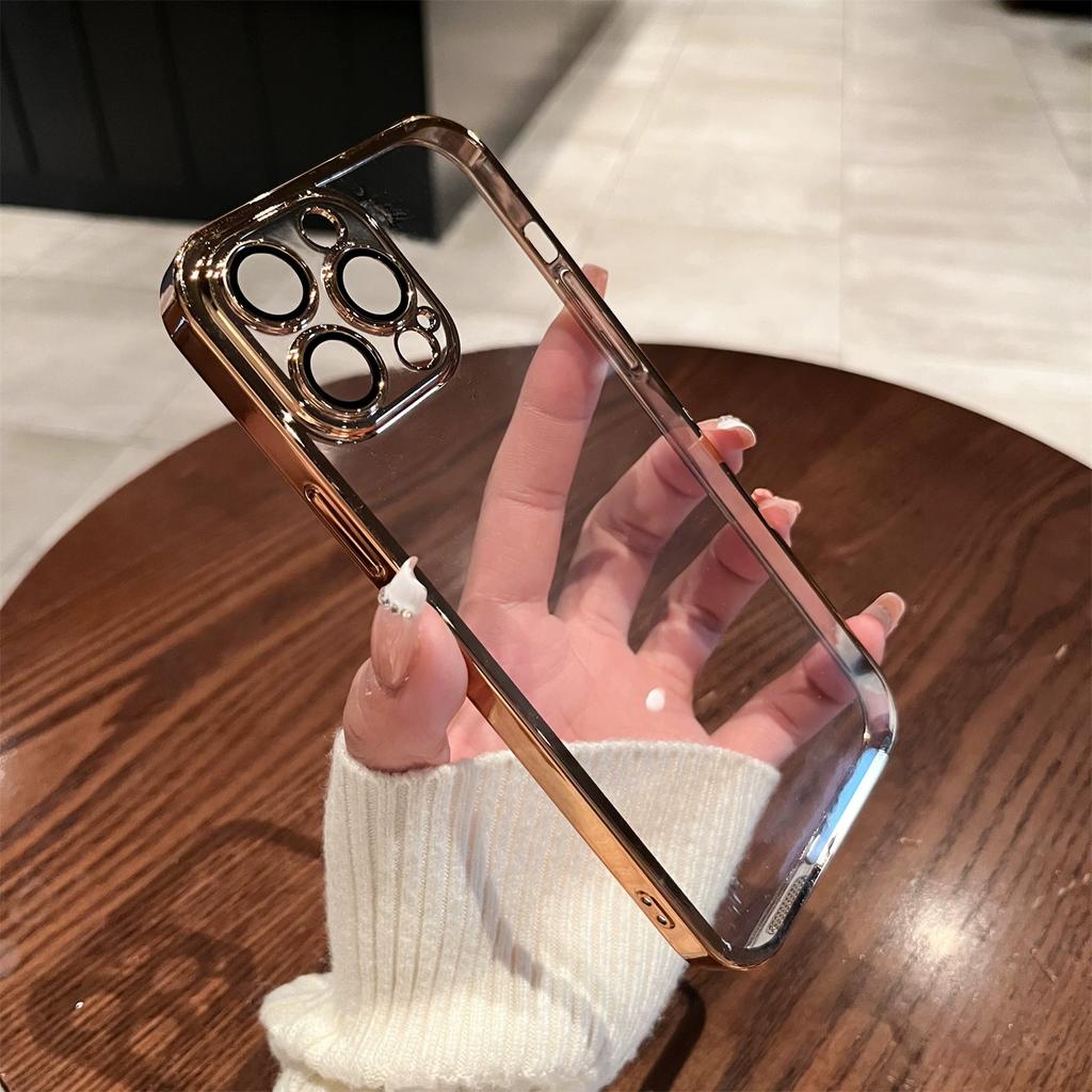 Luxury Plating Transparent Soft Silicone Case for iPhone 15 14 Plus 13 12 Mini 11 Pro X XR XS Max 7 8 SE Camera Protection Cover