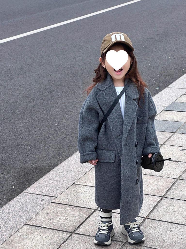 Детское модное шерстяное пальто - Корейский стиль, средней длины, серое, унисекс, коллекция осень/зима 2025
