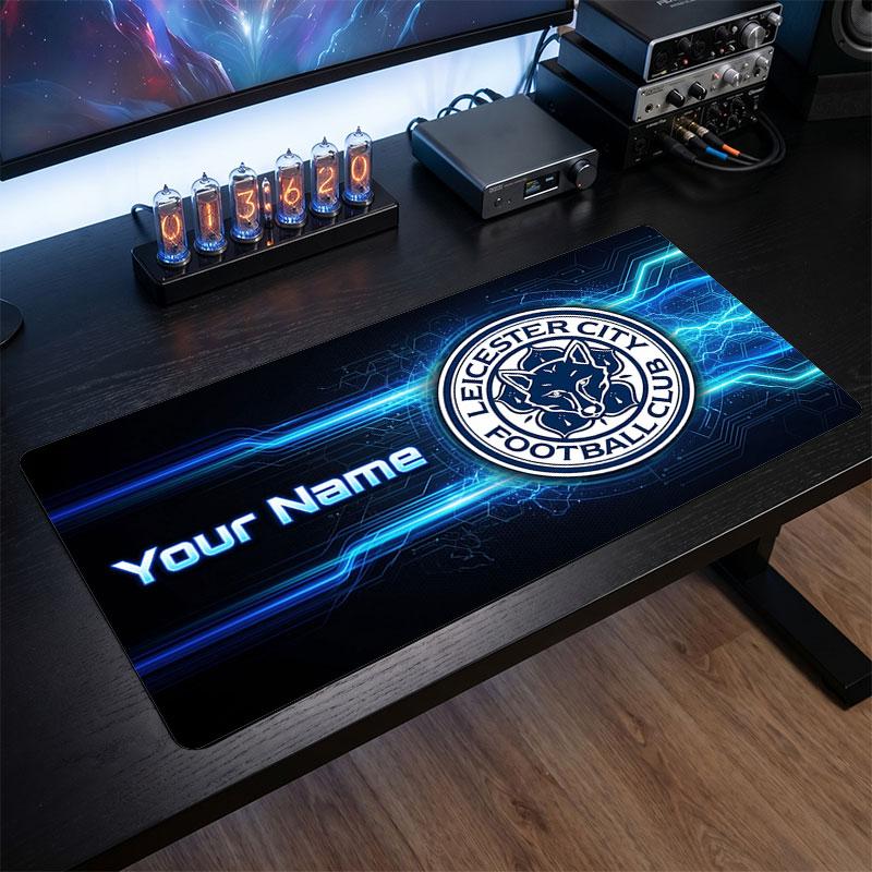 Leicester City Custom Large Mouse Pad, Personalized Name Text Print, Football Logo Non‑Slip Desk Mat Gaming Gift
