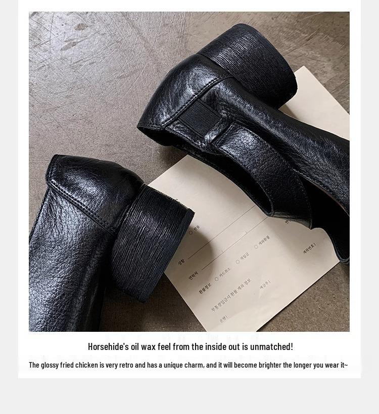 Grape Mom Studio Высококачественные лоферы из лошадиной кожи с квадратным носком и массивным каблуком для женщин - Осенний стиль