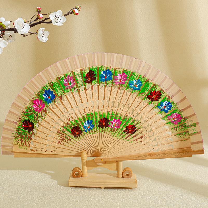 Folding Fan Wood Spanish Fan for Dancing Printing Hand Folding Fan Home Decoration Ornaments Craft Gifts for Guest