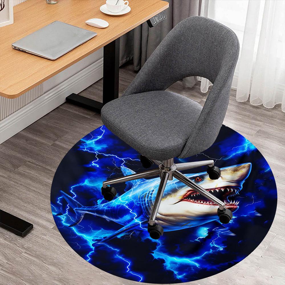 1PC Electric Shark Round Chair mat Area Rug - Non-Slip, Floor Mat for Office, Bedroom, and Indoor Decor -Gift D1127243