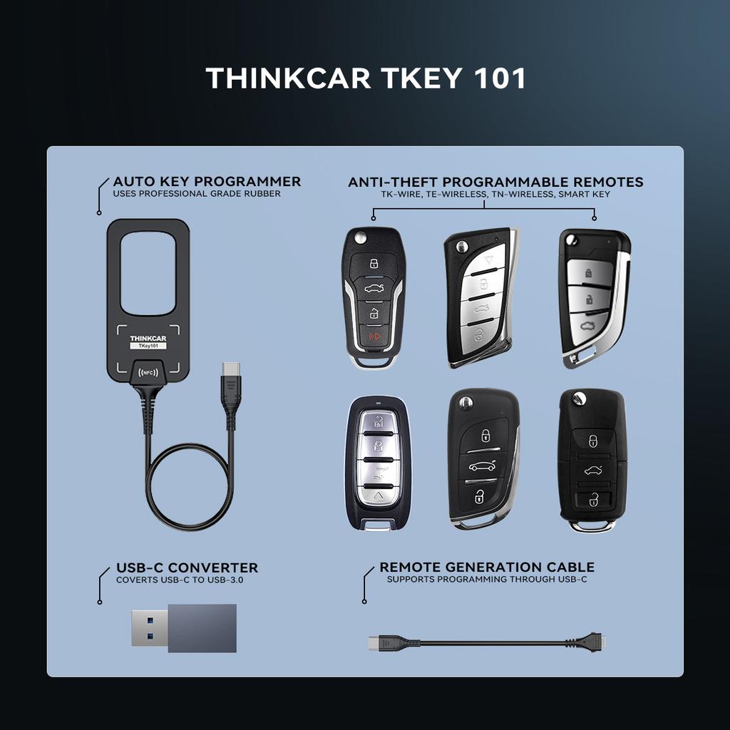 THINKCAR TKey101 Программирование автомобильных ключей 6 дистанционных ключей Сопоставление иммобилайзера Противоугонная система Работает с THINKSCAN 689BT 689 MUCAR 892BT VO8