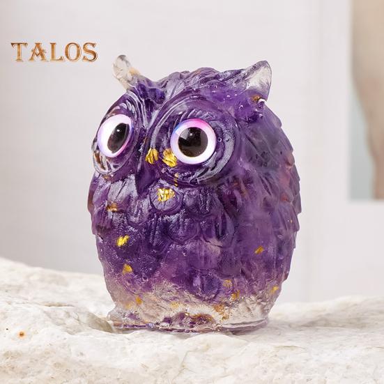 Украшение в виде совы из натурального хрусталя, ручная работа, фигурка совы из смолы с кристальным гравием внутри, коллекционное красочное украшение в виде совы для домашнего декора, исцеления Рейки
