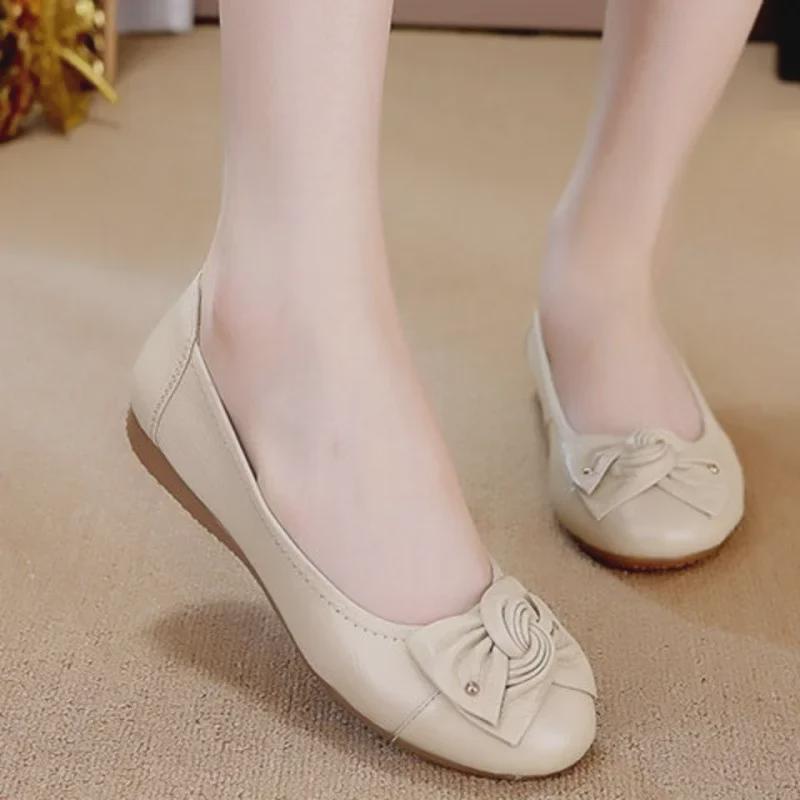 Genuine Cowhide Soft Sole Women's Flat Shoes - Non-Slip Nursing & Maternity Footwear