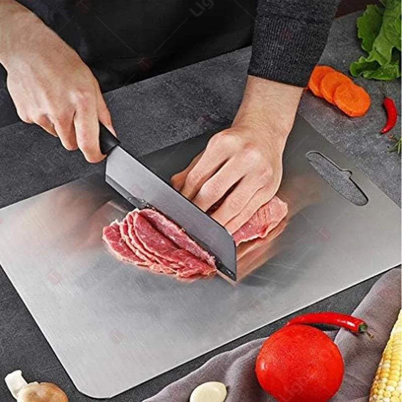Новая разделочная доска для кухни из нержавеющей стали 304, толстая, двусторонняя, пищевого качества, для нарезки фруктов и мяса