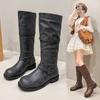 Модные высокие сапоги женские плоская подошва зимняя обувь дизайнерский тренд 2025 новые ботфорты рыцарские сапоги гладиатора элегантные женские боты женские туфли