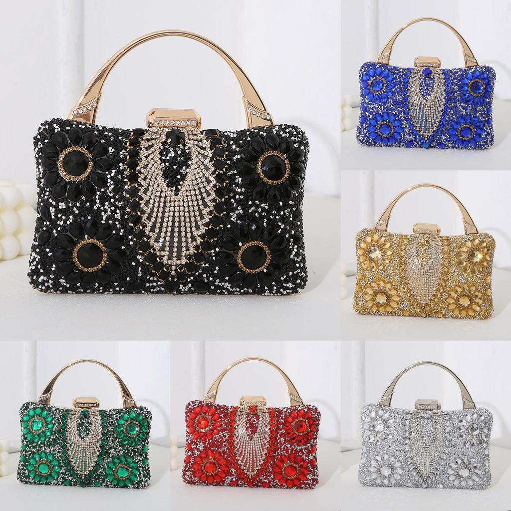 Elegant Square Evening Purse With Lock Closure And Rhinestone Accents For Women