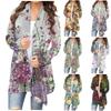 Женская модная повседневная куртка-кардиган средней длины с цветочным принтом, пальто
