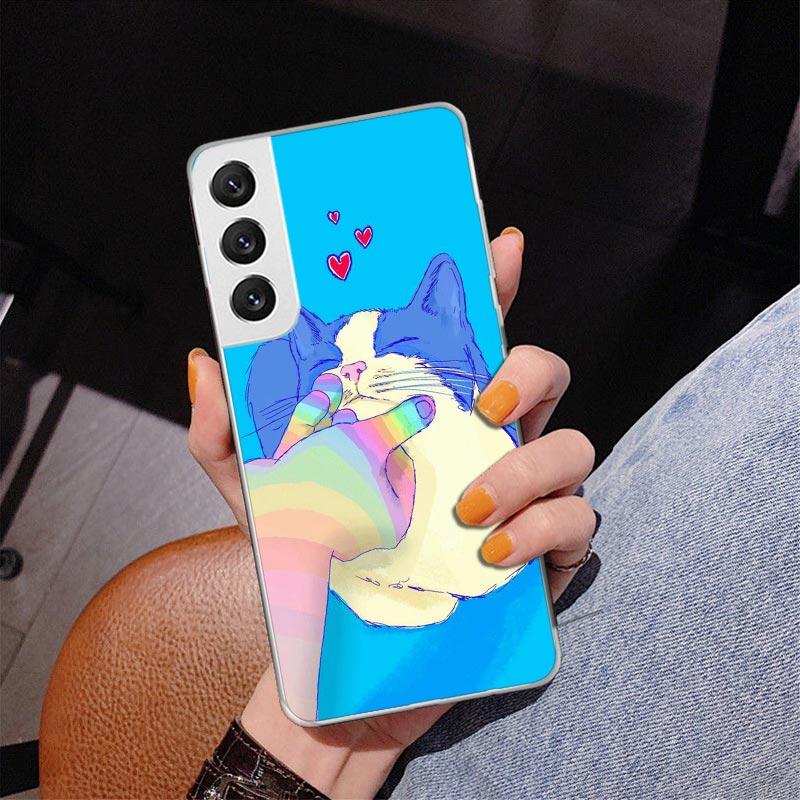 Чехол для телефона с рисунком милого котенка-мультяшки для Samsung Galaxy S24 S25 Edge S26 Ultra S23 S22 S21 Plus S20 FE + Чехол с индивидуальной печатью