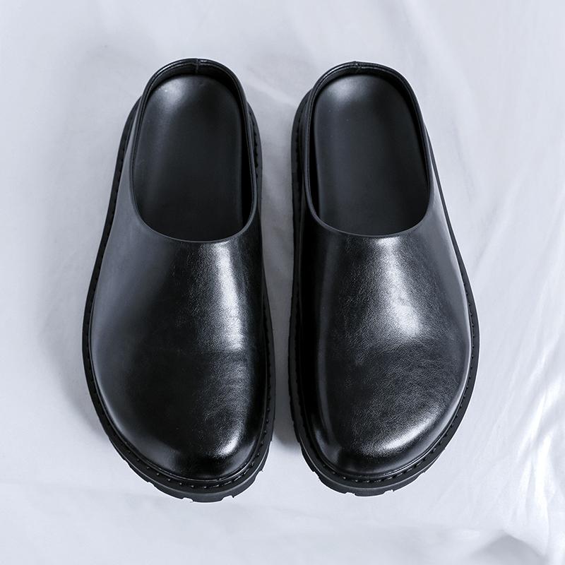 Нескользящие тапочки для прогулок, повседневные кожаные мужские мюли, новый дизайн, мужская обувь для ленивой ходьбы, шлепанцы-половинки