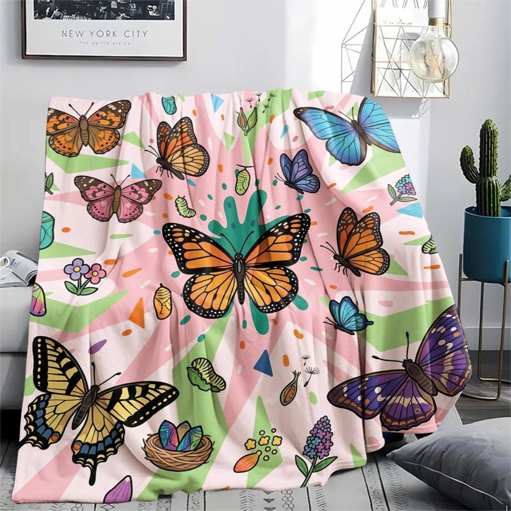 1Pc Butterfly Print Flannel Blanket, High quality Comfortable for All Seasons, Home Decor, Warmth and Comfort, Perfect for Christmas Gifts W35