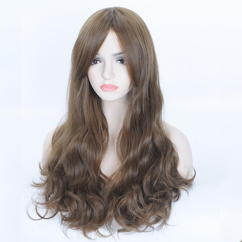 Реалистичный источник, женские термостойкие шелковые волосы средней и большой длины, волнистые локоны натурального цвета, стрижка, косая челка, головной убор для коротких вьющихся волос