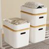 2 Pcs Organizing Boxes Hard Large Capacity with Bamboo Lid Dustproof Handle Holes Cosmetic Toys Clothes Sundries Storage Box Stackable Desktop