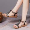 Summer Bohemian Rhinestone Sandals  New Elastic Band Beach Holiday Sandals For Women Open Toe Flat Comfortable Sandalias