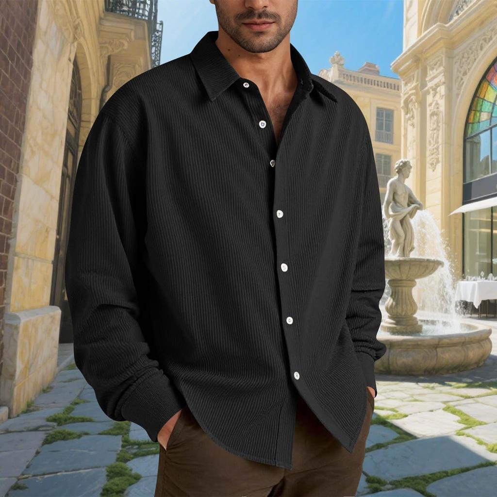 Мужские хлопковые рубашки с длинным рукавом, повседневная текстурированная футболка на пуговицах, свободные топы для отпуска, пляжа, легкие