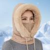 Women Winter Hat with Integrated Scarf Thick Warm Faux Fur Knitted Windproof High Elasticity Full Protection Outdoor Travel Cold Weather Cap