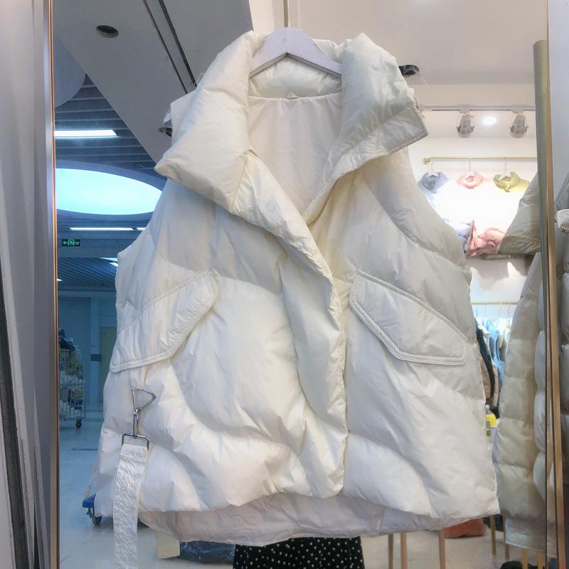 Осенне-зимний европейский пуховый жилет, женская мода, корейская версия, большой размер, свободный повседневный белый утиный пух, легкий стоячий воротник-стойка
