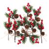 10 Pcs Artificial Pine Needles Branches with Red Berry Mini Pinecone Picks for Gift Wrapping Crafts Holiday Wreath Christmas Tree Decor