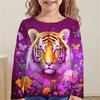 Children's T-Shirt Kawaii Full Sleeves T-Shirts for Girl Tiger Cat Cute Tees Clothes 2023 Autumn Kid Top O-Neck Outdoor Clothing