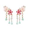 Корейские модные серьги с кисточками и цветком, разноцветные серьги с фианитом и растением, висячие капли воды, брендовый дизайн, эффектные ювелирные изделия