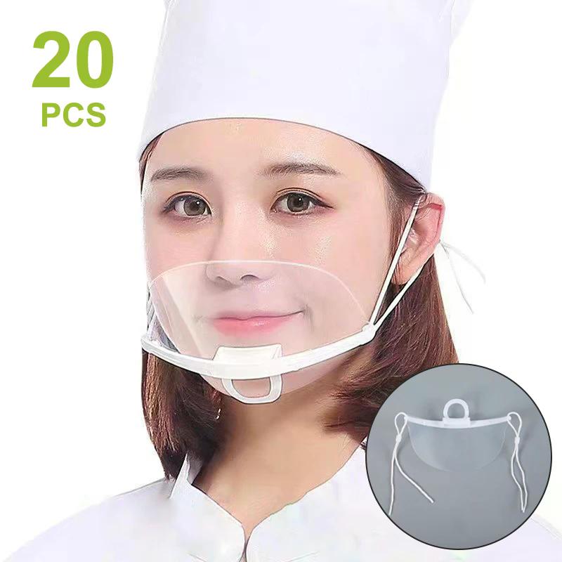 20pcs Mask Plastic Reusable Clear Catering Hotel Beauty Chef Waiter Protective Visible Splash Proof