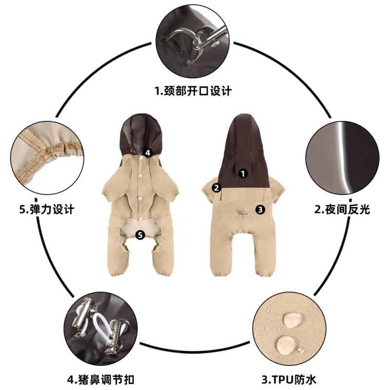 Waterproof Pet Raincoat Small To Medium Dogs Four-Legged All-Weather Outdoor Coat In Classic British Style