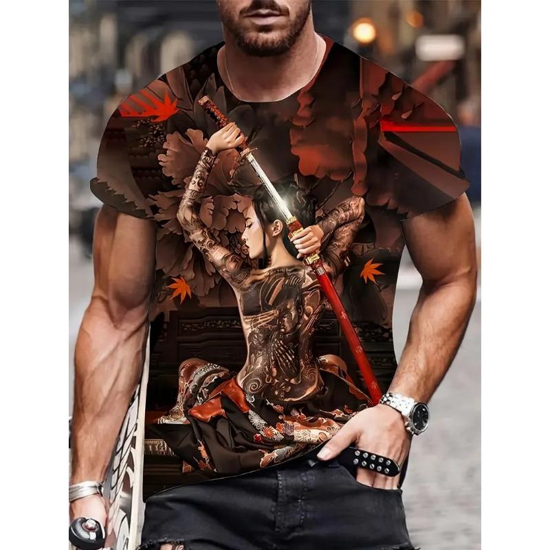 Summer Round Neck 3D Anime Character Print Top Fashionable Casual Short Sleeved Men's T-shirts