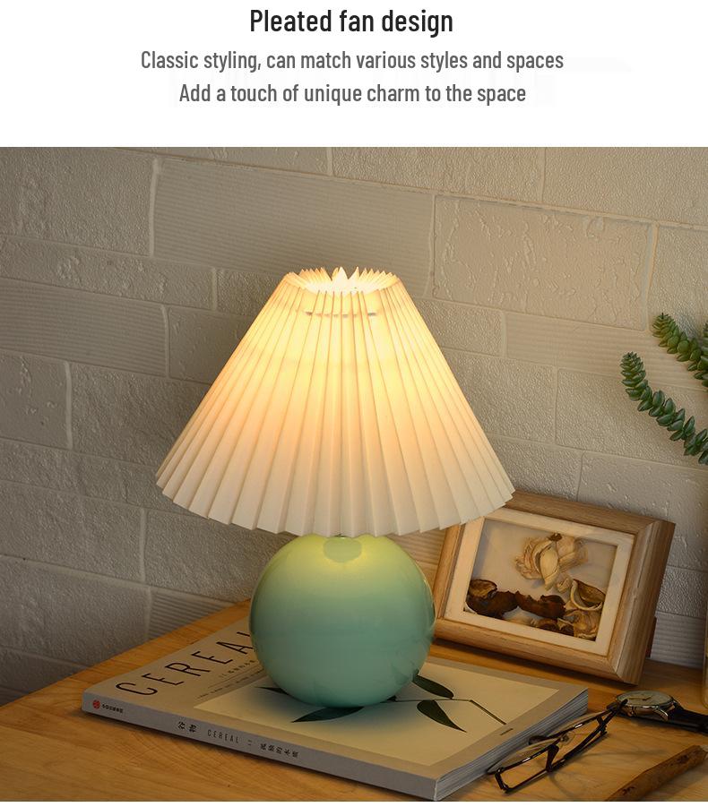 Retro Ceramic Pleated Table Lamp - Mid-Century Style for Bedroom or Wedding Decor