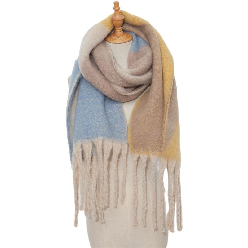 Жаккардовый утолщенный шарф с кисточками с геометрическим рисунком и зимняя шаль осенняя теплая