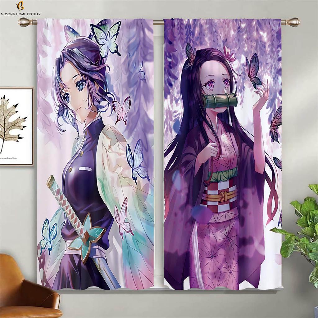 Japanese Anime Cartoon Printed Curtains Suitable For Children's Room, Living Room, Study Room Blackout Curtains 2 Pieces