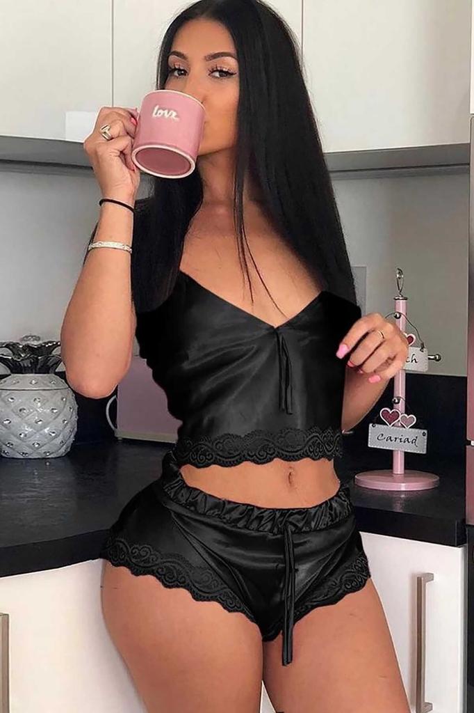 Satin Lace Shorts Pajama Set