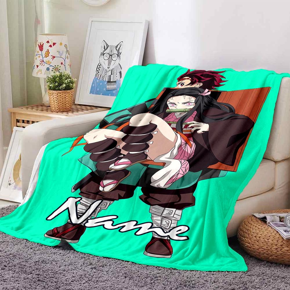 Custom Name Demon Slayer Theme Printed Blanket - Perfect for Couch, Bed, Travel & Outdoor Use | Machine Washable, Cozy & Durable.