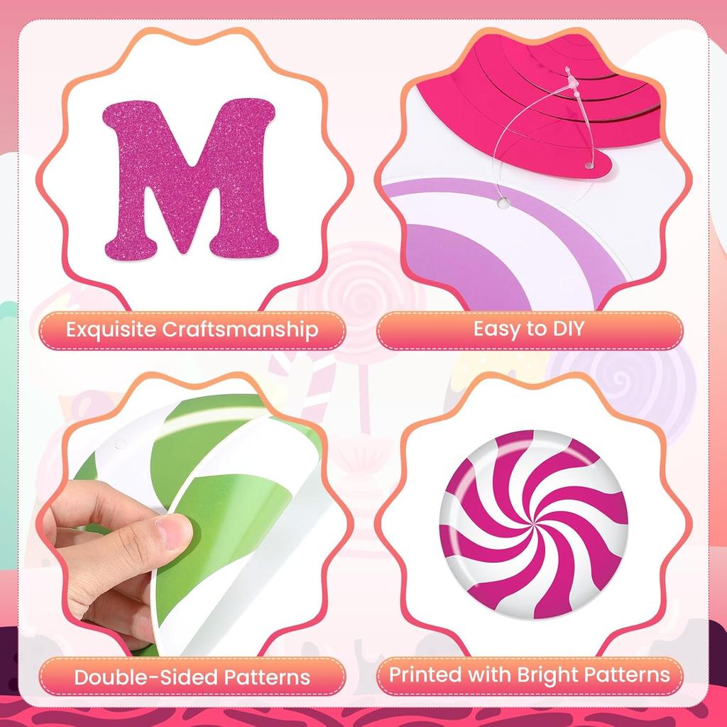 Welcome to Candyland Party Banner Hanging Swirls Decorations Colorful Candy Themed Birthday Decor for Sweet Themed Shop Baby Shower Classroom Home