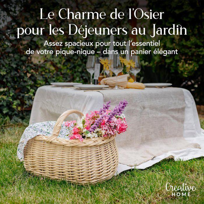 Panier Pique-Nique - Creative Home - 45 x 32 x 34 cm - Blanc Naturel - Tissé à la Main