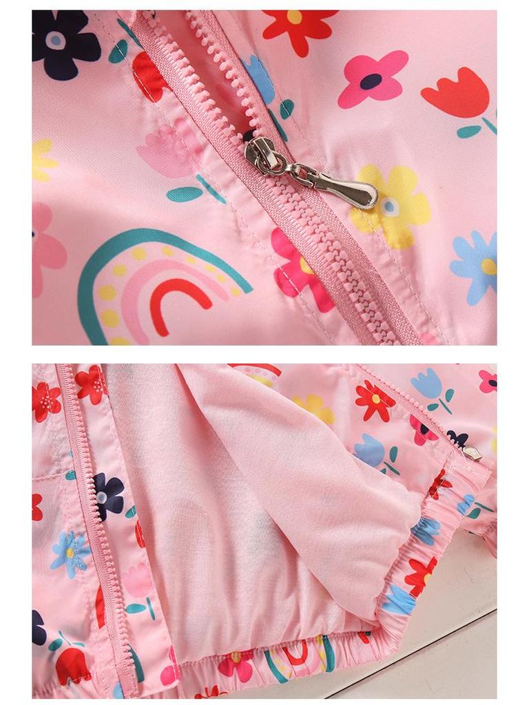 2025 Spring/Summer Korean Style Girls' Printed Hooded Windbreaker Cardigan