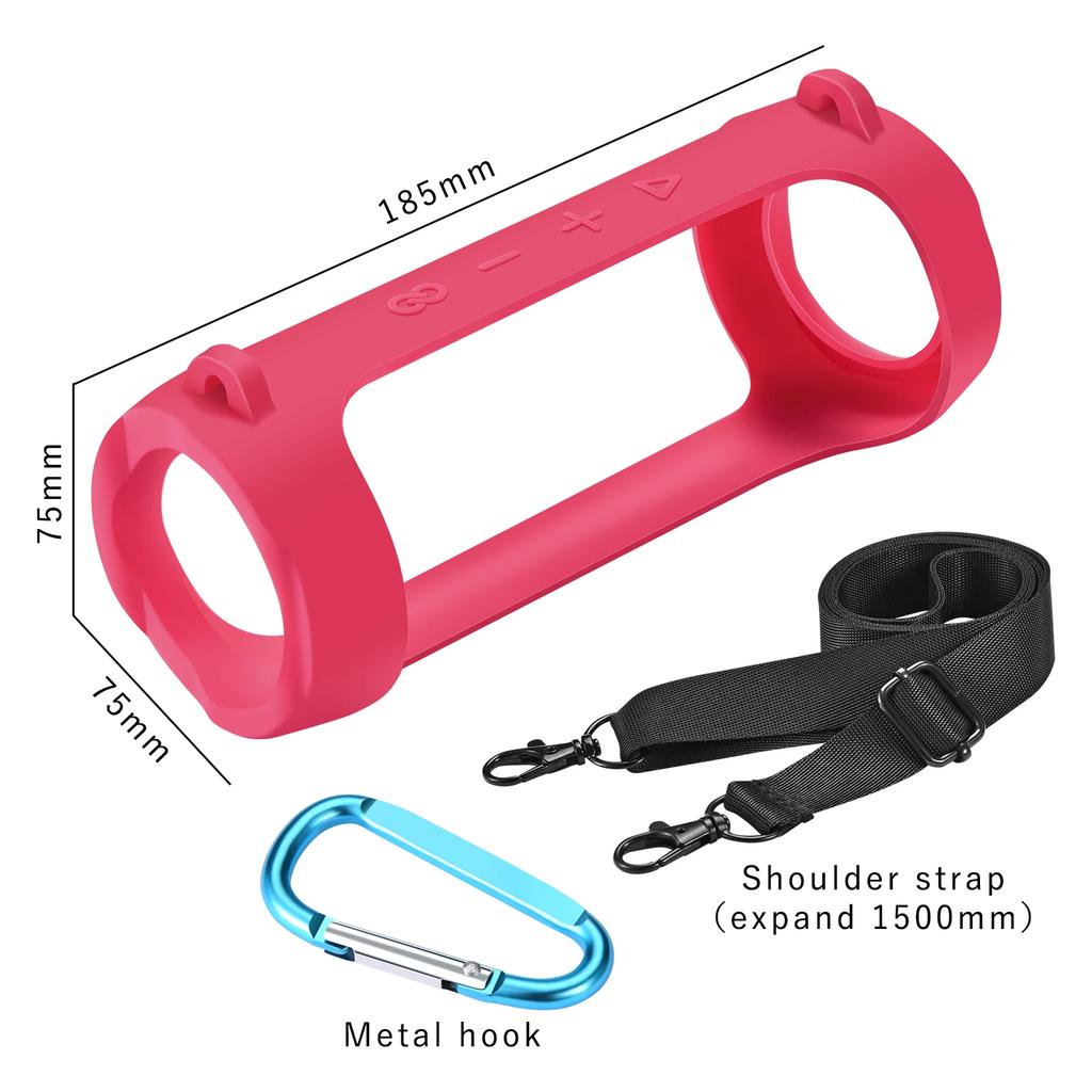 Silicone Travel Carrying Pouch with Carabiner Waterproof Speaker Protective Case Adjustable Strap Portable for JBL Flip 6/Flip 5