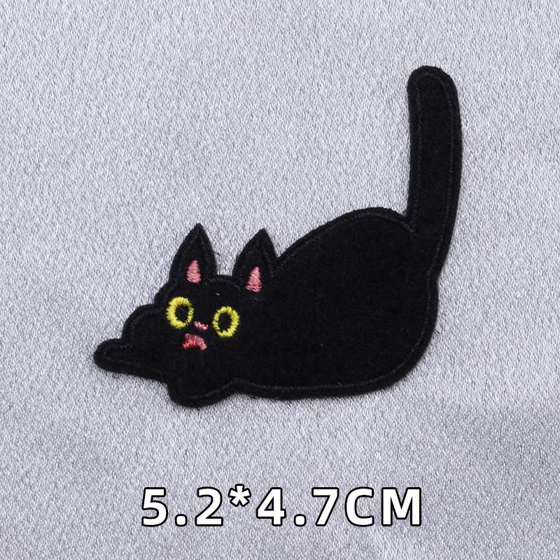 Самоклеящаяся нашивка «Черный кот»: Бесшовная плюшевая вышивка без шитья и глажки для ремонта куртки
